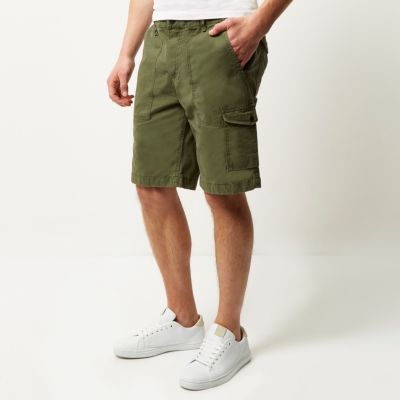 Green slim fit cargo shorts
